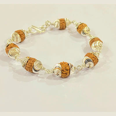 5 Face Rudraksh Bracelet In Silver (big beads)